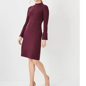 Ann Taylor Petite Crystal Button Cuff Ribbed Flare Sweater Dress